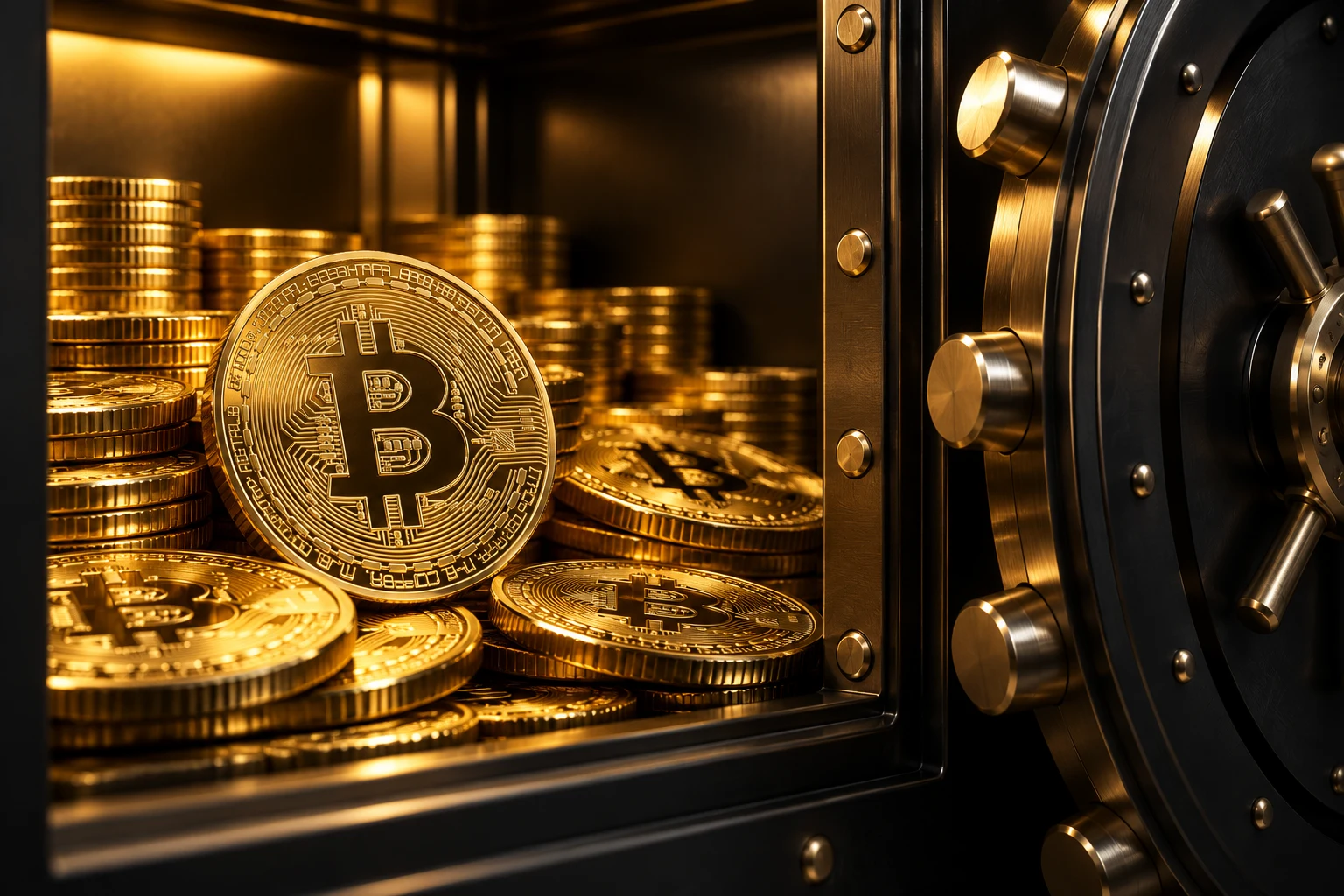 Bitcoin coins in a vault